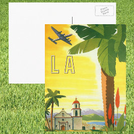 Cartão Postal Vintage Los Angeles, Missão da Califórnia com Palm