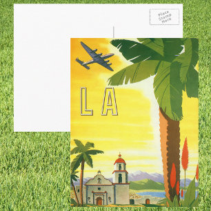 Cartão Postal Vintage Los Angeles, Missão da Califórnia com Palm