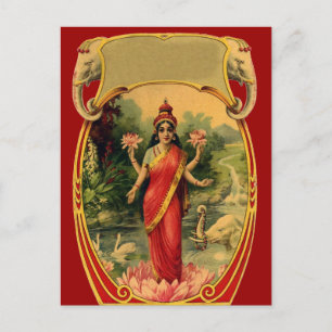 Cartão Postal vintage Lotus Flower Hindu Goddese Lakshmi