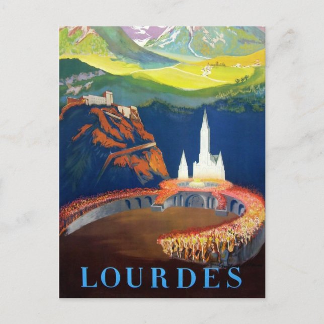 Cartão Postal Vintage Lourdes France Viagem (Frente)