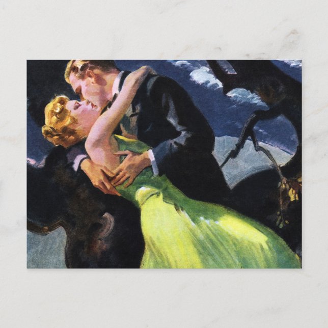 Cartão Postal Vintage Love and Romance, Beijo Romântico (Frente)