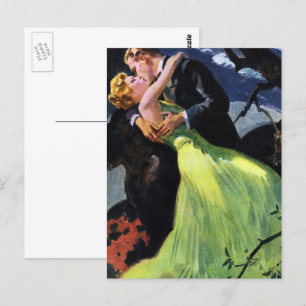 Cartão Postal Vintage Love and Romance, Beijo Romântico