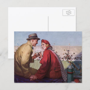 Cartão Postal Vintage Love and Romance, Casal no jogo de futebol