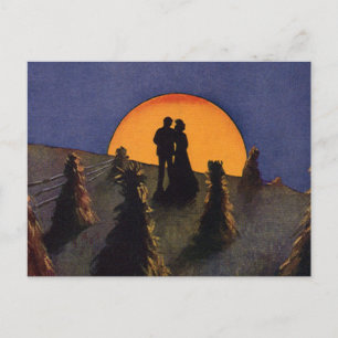 Cartão Postal Vintage Love and Romance, Harvest Moon Kiss