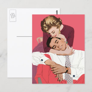 Cartão Postal Vintage Love and Romance, Newlyweds em rosa