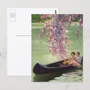 Cartão Postal Vintage Love and Romance, Romântica Canoeira