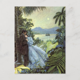 Cartão Postal Vintage Love and Romance, visão tropical românti