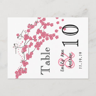 Cartão Postal Vintage Love Bird Pink Chersom Blossom Table Numbe