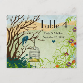 Cartão Postal Vintage Love Birds & Bird Cage Number Card