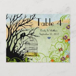 Cartão Postal Vintage Love Birds & Bird Cage Number Card