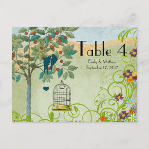 Cartão Postal Vintage Love Birds & Bird Cage Number Card