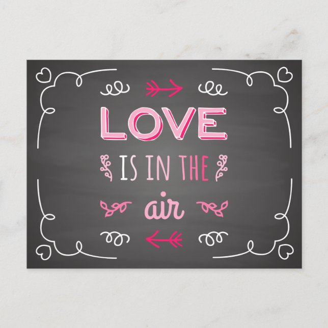 Cartão Postal Vintage Love Pink & Black Chalkboard Casamento (Frente)