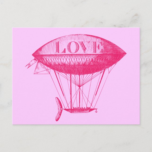 Cartão Postal Vintage Love Zeppelin Pink (Frente)