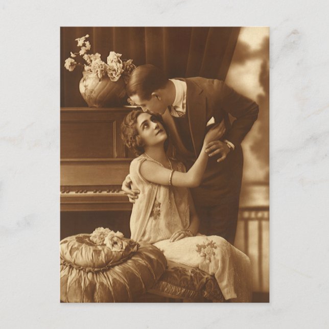 Cartão Postal Vintage Lovers, Love Romance Música Romântica (Frente)