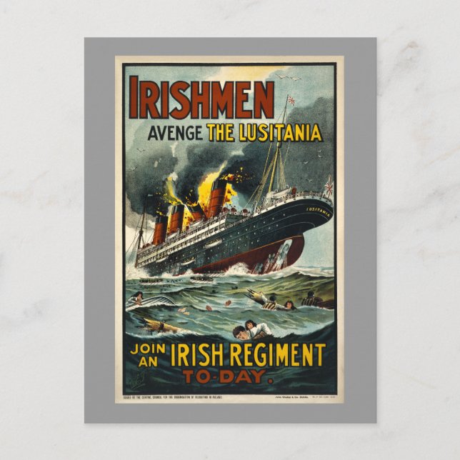 Cartão Postal Vintage Lusitania Avenge Irishmen! (Frente)