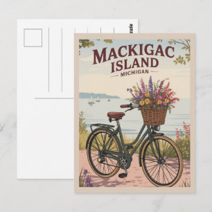 Cartão Postal Vintage Mackinac Island Michigan com o presente Fl