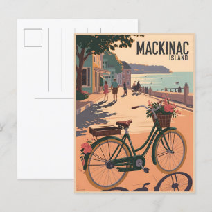 Cartão Postal Vintage Mackinac Island Michigan com o presente Fl
