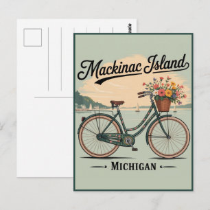 Cartão Postal Vintage Mackinac Island Michigan com o presente Fl
