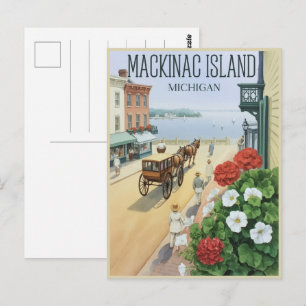 Cartão Postal Vintage Mackinac Island Michigan com o presente Fl