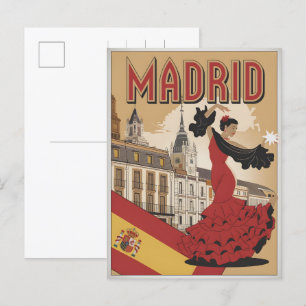 Cartão Postal Vintage Madrid Espanha flaminco, lembranças