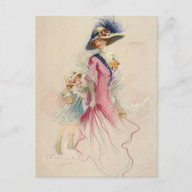 Cartão Postal Vintage Mãe e Filho (Frente)