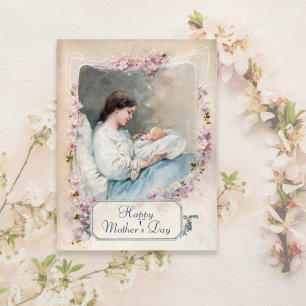 Cartão Postal Vintage - Mãe Personalizável e recém-nascido