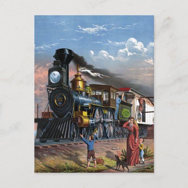 Cartão Postal Vintage Mail Train Viagem Illustration Art (Frente)