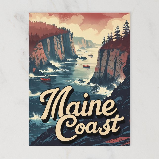 Cartão Postal Vintage Maine Coast Boats & Cliff (Criador carregado)