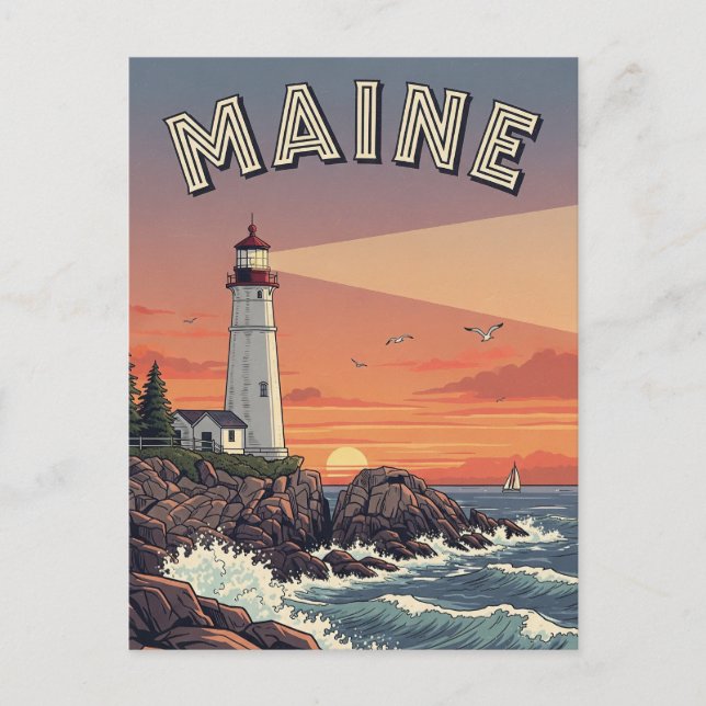 Cartão Postal Vintage Maine Lighthouse Viagem (Frente)