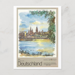 Cartão Postal Vintage Mainz Germany Watercolor Poster de viagens