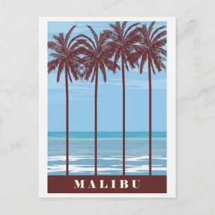 Cartão Postal Vintage Malibu California Ocean Palm Viagem