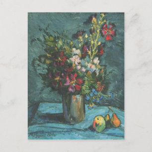 Cartão Postal Vintage Mallows em Flores Pretas de Fundo Rosa