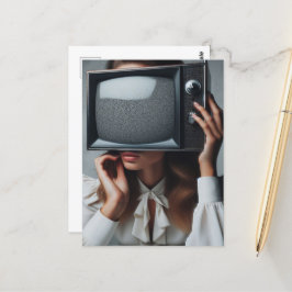 Cartão Postal Vintage Mama segura TV na frente de seu rosto