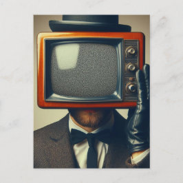 Cartão Postal Vintage man com uma TV na cabeça