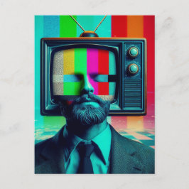 Cartão Postal Vintage man com uma TV na cabeça Colorida