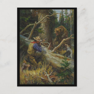 Cartão Postal Vintage Man Hunting Bear