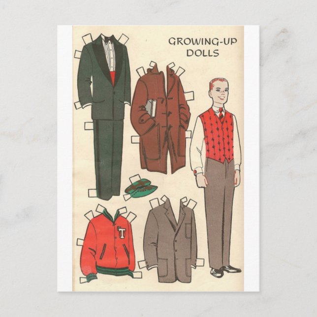 Cartão Postal Vintage Man Paper Doll (Frente)