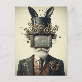 Cartão Postal Vintage Man with a TV on Head Rabbit Ears