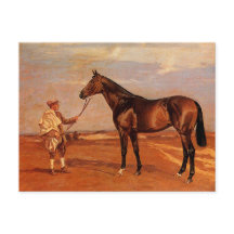Vintage Man with Brown Race Horse
