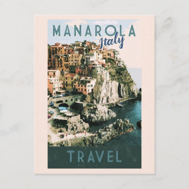 Cartão Postal Vintage Manarola Itália Cinque Terre Viagem (Frente)