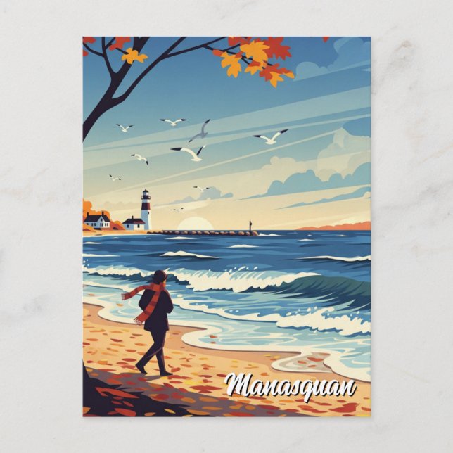 Cartão Postal Vintage Manasquan New Jersey Viagem (Frente)
