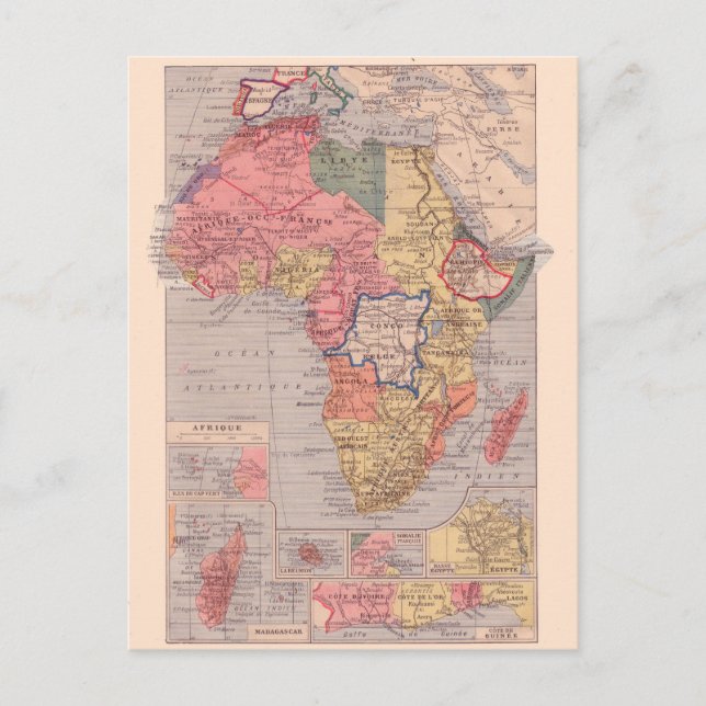 Cartão Postal Vintage map, 1920, África (Frente)