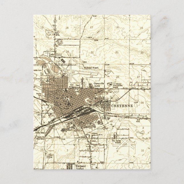 Cartão Postal Vintage Map Cheyenne Wyoming (Frente)