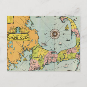 Cartão Postal Vintage Map of Cape Cod