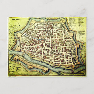 Cartão Postal Vintage map of Ferrara, ITALY