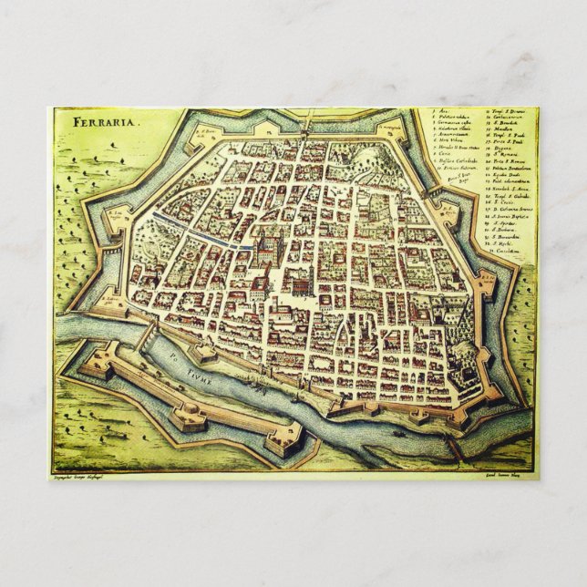 Cartão Postal Vintage map of Ferrara, ITALY (Frente)