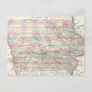 Cartão Postal Vintage Map of Iowa (1855)