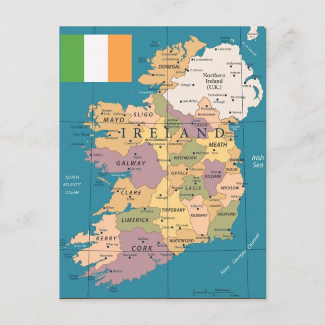 Cartão Postal Vintage Map of Ireland (Frente)