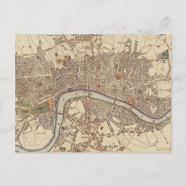 Cartão Postal Vintage Map of London England (1807) (Frente)
