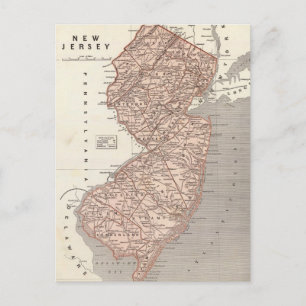 Cartão Postal Vintage Map of New Jersey (1845)